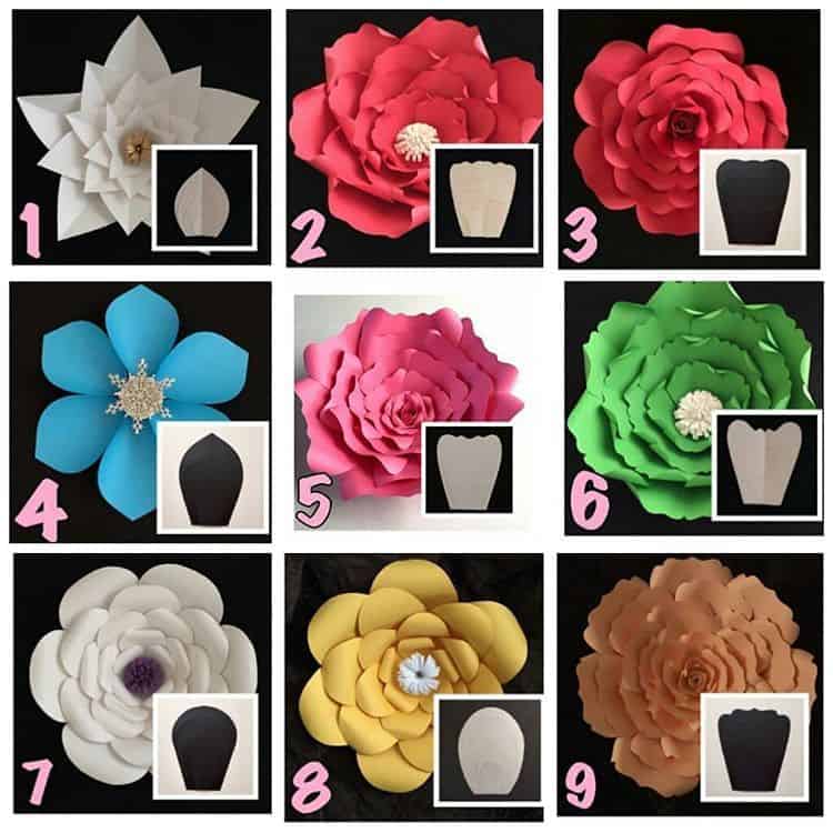 9 iamgens com moldes de flor de papel