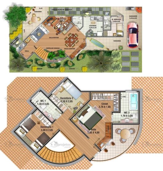 Layout casa duplex na esquina