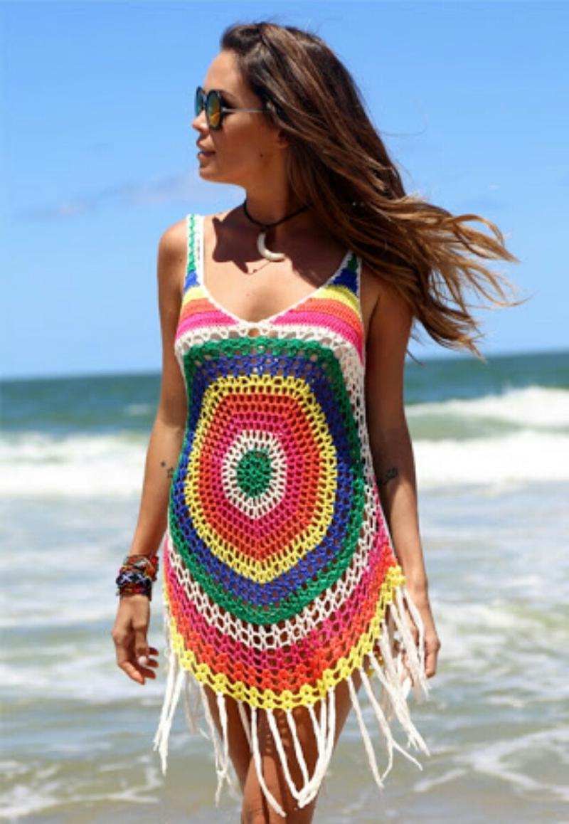 como fazer saída de praia de crochê colorida