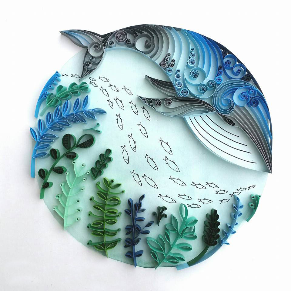 baleia no fundo do mar em quilling