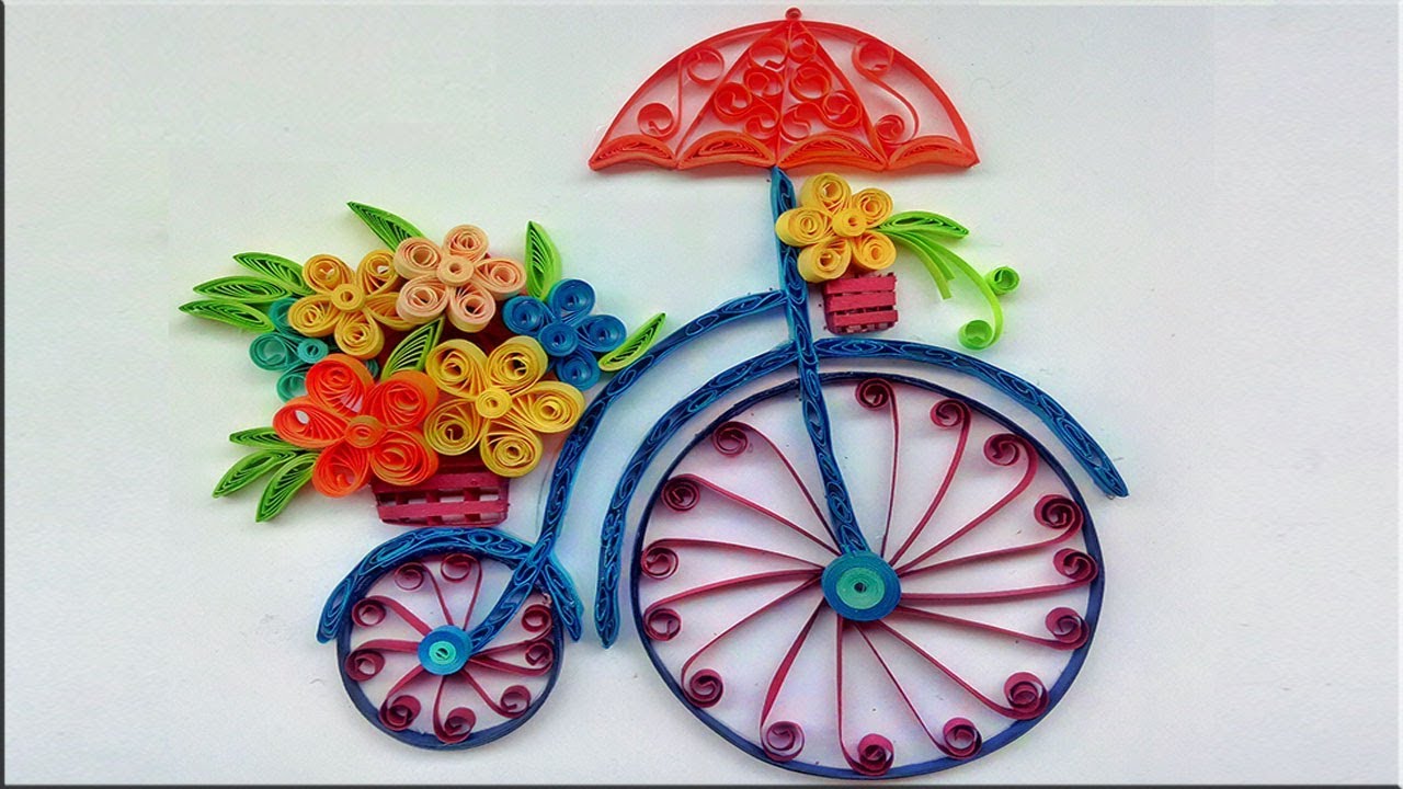 bicicleta com flores em quilling