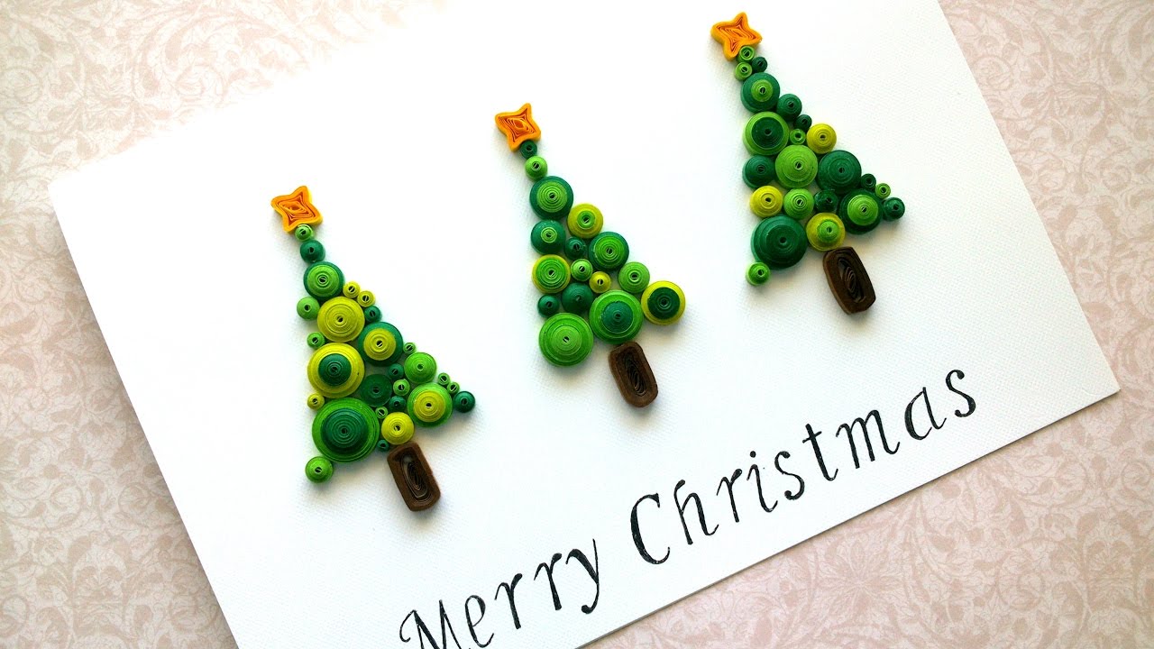 cartão de natal com 3 árvores em quilling