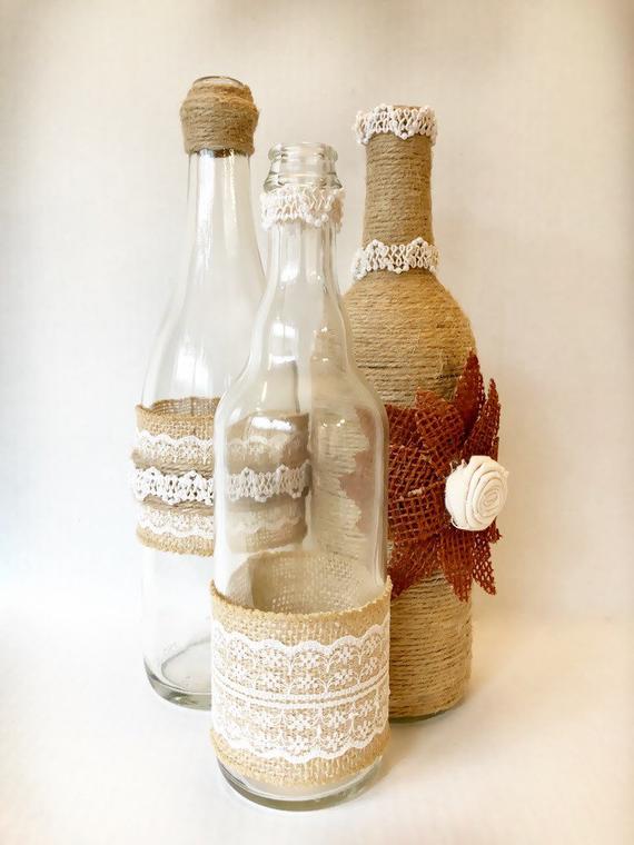 garrafas decoradas com renda