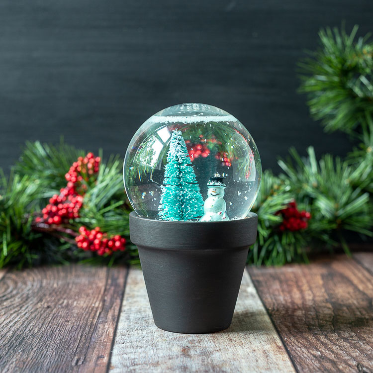 Globo de neve em um vaso de flores