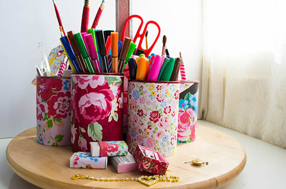 latas decoradas tecido