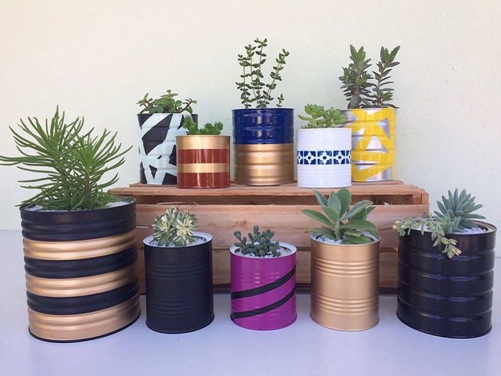 latas decoradas plantas